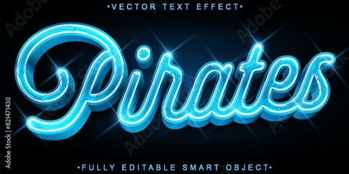 Shiny Blue Cartoon Pirates Vector Fully Editable Smart Object Text Effect