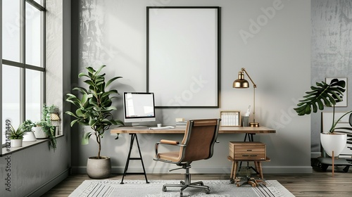 ISO A Paper Size Wall Poster Mockup: Home Office Frame