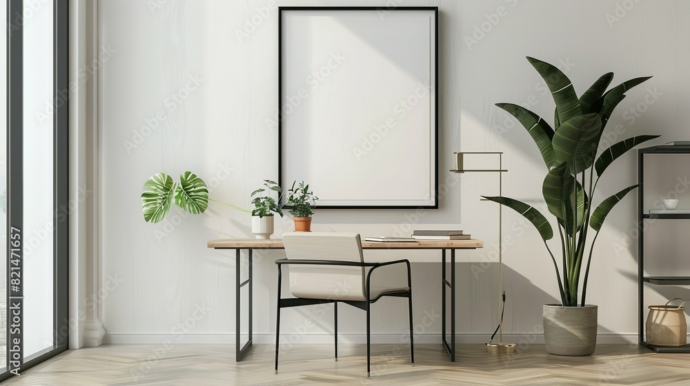 Wall Poster Mockup in Home Office: ISO A Paper Size Frame Wall Poster Mockup in Home Office: ISO A Paper Size Frame