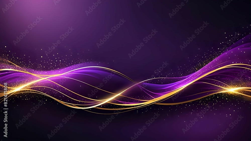 Dark purple luxury background with shiny gold wave lines Dark purple luxury background with shiny gold wave lines