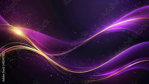 Dark purple luxury background with shiny gold wave lines