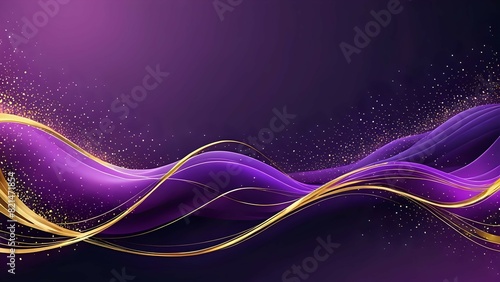 Dark purple luxury background with shiny gold wave lines