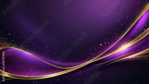 Dark purple luxury background with shiny gold wave lines