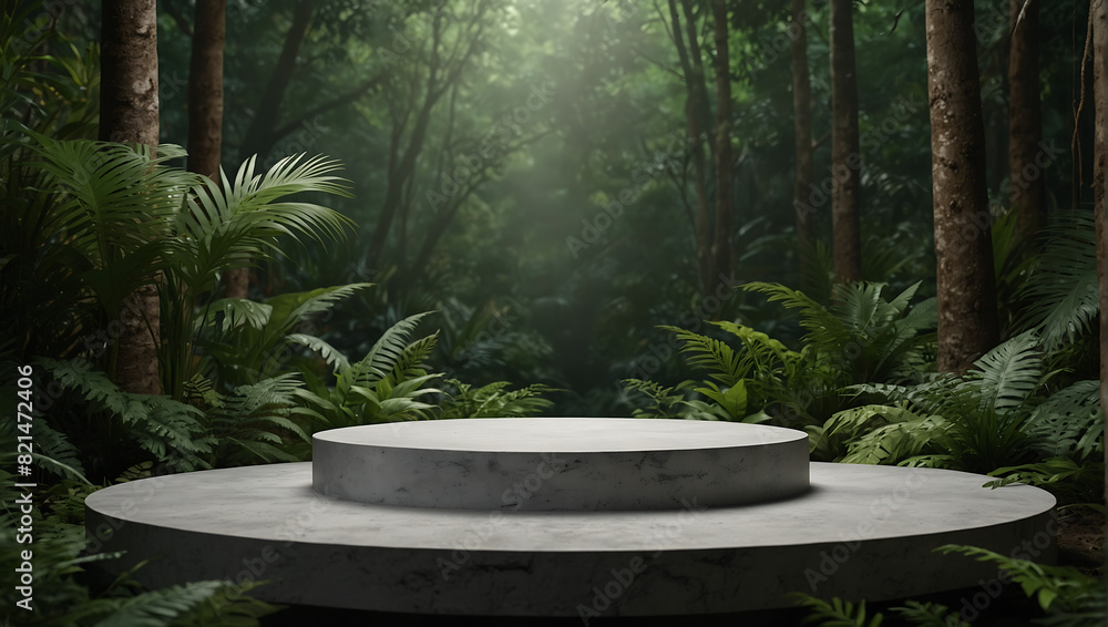 Podium background product green nature 3D forest stand white plant. Cosmetic background product podium display wood jungle studio garden beauty platform presentation mockup pedestal stone tropical Podium background product green nature 3D forest stand white plant. Cosmetic background product podium display wood jungle studio garden beauty platform presentation mockup pedestal stone tropical