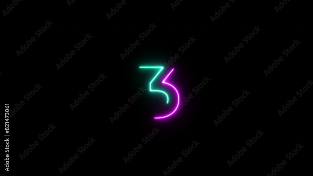 Neon bright glowing countdown timer from 5 to 1 seconds on black background. 4k video Neon bright glowing countdown timer from 5 to 1 seconds on black background. 4k video
