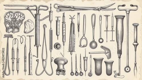 Vintage dental tools set for healthcare and medical designs