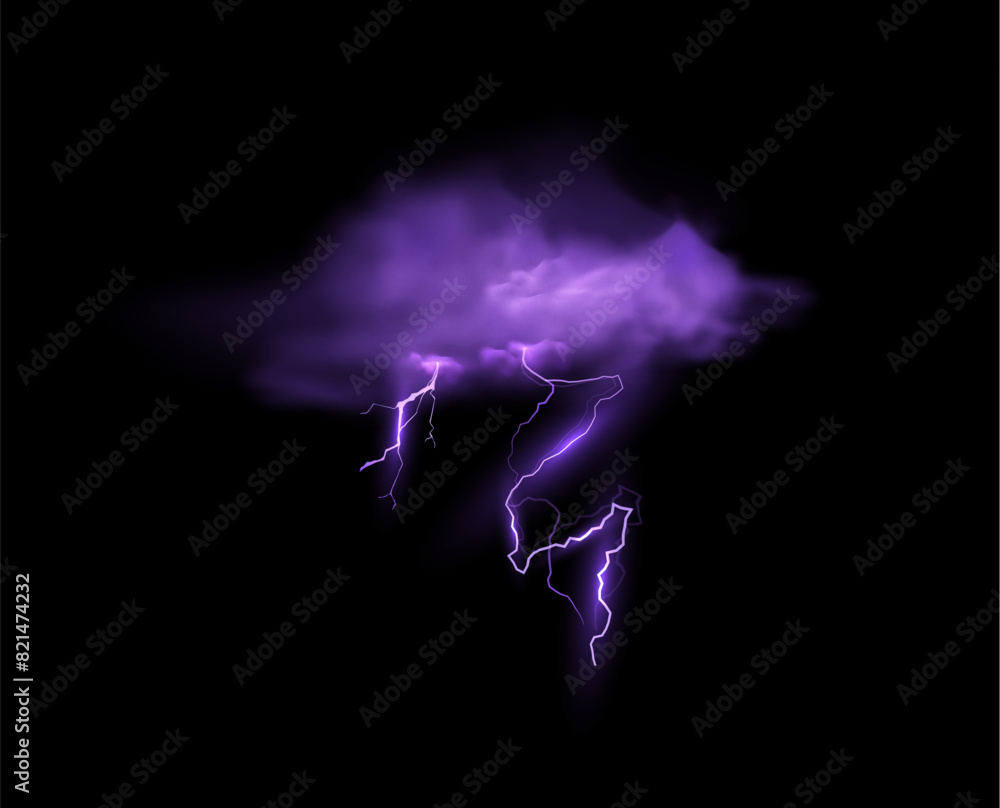 Obraz premium Purple vector thundercloud with smog and lightning.