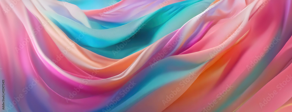 Swirl of pastel colourful silk fabric, creating a soft and dreamy texture with a fluid motion. Panorama with copy space. Swirl of pastel colourful silk fabric, creating a soft and dreamy texture with a fluid motion. Panorama with copy space.
