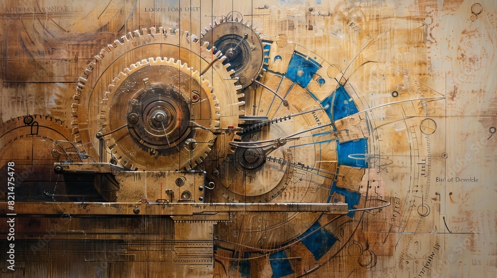Fototapeta premium Vintage steampunk gears mechanism illustration for industrial and technology designs