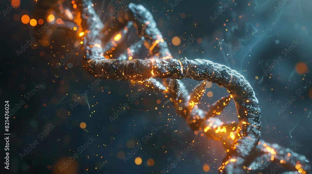 A closeup of a DNA double helix being altered by genetic engineering tools, A closeup of a DNA double helix being altered by genetic engineering tools,