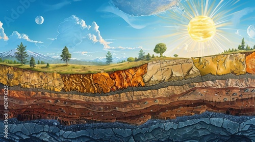 A crosssectional view of Earths layers, highlighting tectonic plates and the mantle, photo