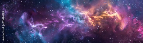 Space background with spiral galaxy, planet, and stars