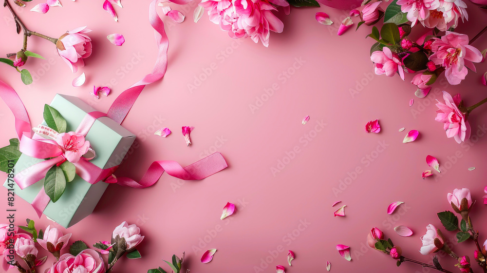 top view of mother day celebration on pink background  soft smooth lighting premium quality