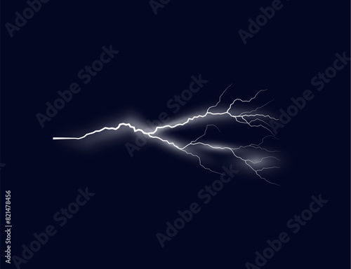 Spectacular vector image of thunderstorms accompanied by thunderclaps, lightning strikes and radiant energy effects