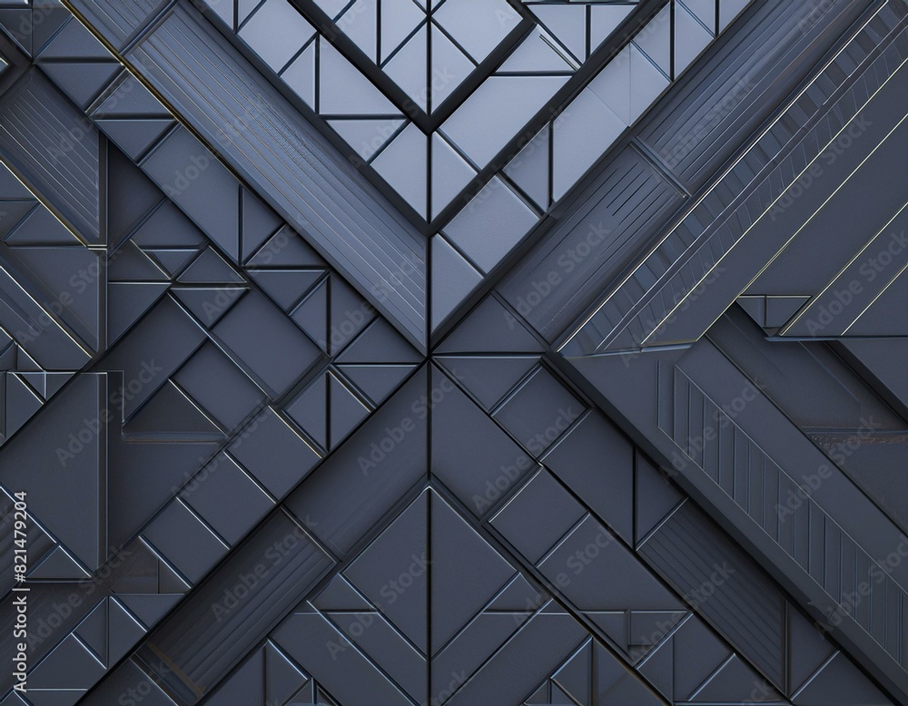 Obraz premium Futuristic, High Tech, dark background, with a triangular block structure. Wall texture with a 3D triangle tile pattern. 3D render