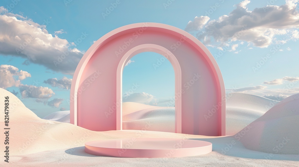 Fototapeta premium Product Display Podium: 3D Render of Abstract Pastel Landscape with Arches