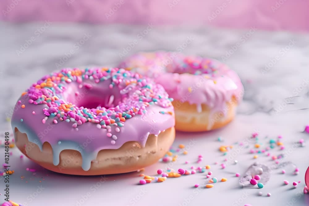 Donuts topped with colorful shiny sweet sugar Donuts topped with colorful shiny sweet sugar