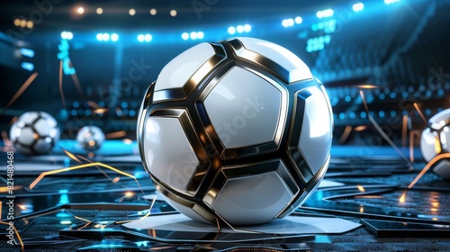 Holographic Futuristic soccer ball. Sport game. Generate Ai