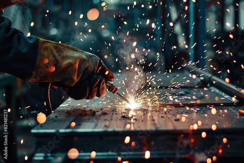 Welder with sparks flying, showcasing a skilled tradesperson working on a metal fabrication project, of safety gear and proper techniques in the welding industry