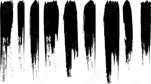 Grunge Paint stripe . Vector brush Stroke . Distressed banner . Black isolated paintbrush collection . Modern Textured shape . Dry border in Black  photo