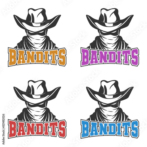 Bandits Illustration Clip Art Design Shape. Mascot Silhouette Icon Vector.