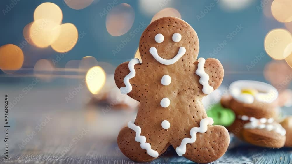 Gingerbread man cookie on blurred lights background Gingerbread man cookie on blurred lights background