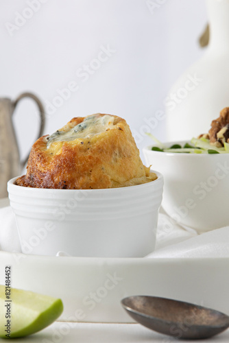 Gorgonzola Soufflé with Candied Nuts, Pear, and Rocket