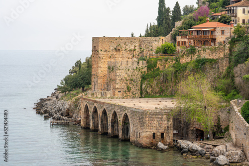Historical Alanya Shipyard and Kizil Kule walls located in Alanya district of Antalya photo