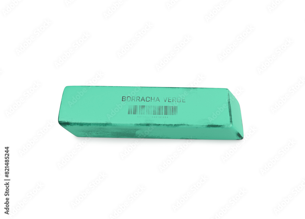 old school green eraser, rectangular model with black spots on white background old school green eraser, rectangular model with black spots on white background