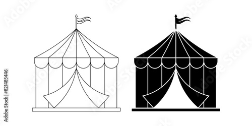 outline silhouette circus tent icon set isolated on whiite background