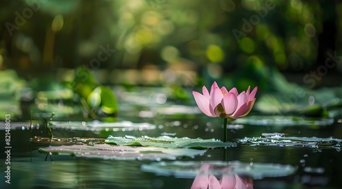 pink water lily on the lake  illustration from copyspace