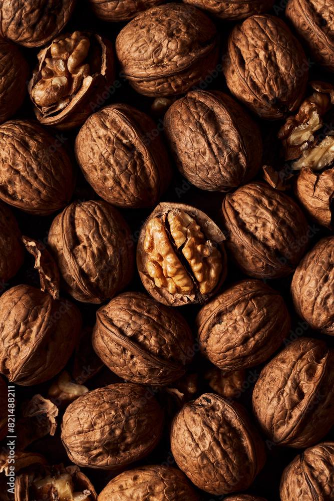 Walnuts close up from top view Walnuts close up from top view