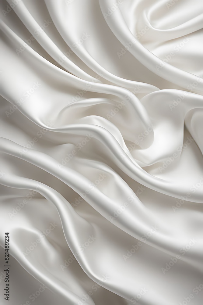 Fototapeta premium Soft White Blurred Background Texture: Elegant and Peaceful Satin Fabric with Silky Ripple Effect, Luxurious Smooth Material for Fashion, Beauty Design, Home Décor, and Creative Projects
