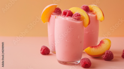 Three Glasses of Smoothie With Raspberries and Peaches