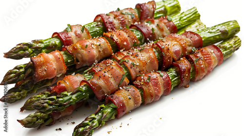 Asparagus Wrapped in Bacon on White Background