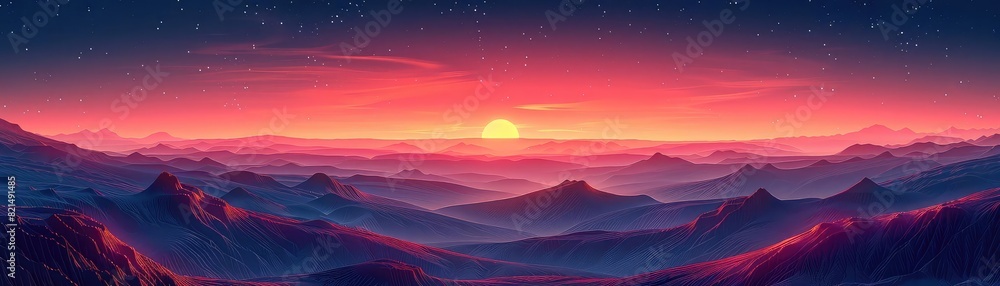 Nightfall over Sandstone Formations flat design top view dusk serenity theme animation Tetradic color scheme Nightfall over Sandstone Formations flat design top view dusk serenity theme animation Tetradic color scheme