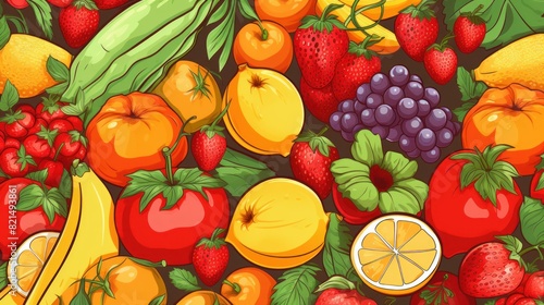 illustration of summer fruits and vegetables background