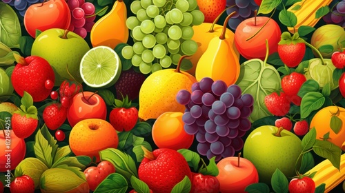 illustration of summer fruits and vegetables background © Art Wall