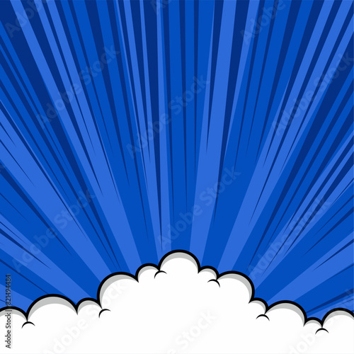 Pop art blue comic book cartoon magazine cover. Cute retro stripe pattern. Vintage background.