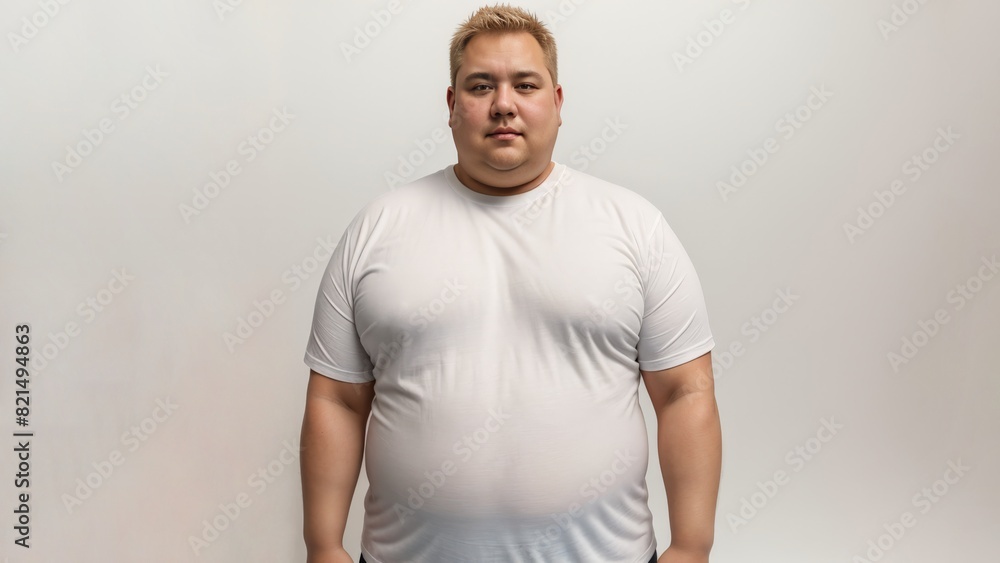 Fat man in T-shirt on light background Fat man in T-shirt on light background