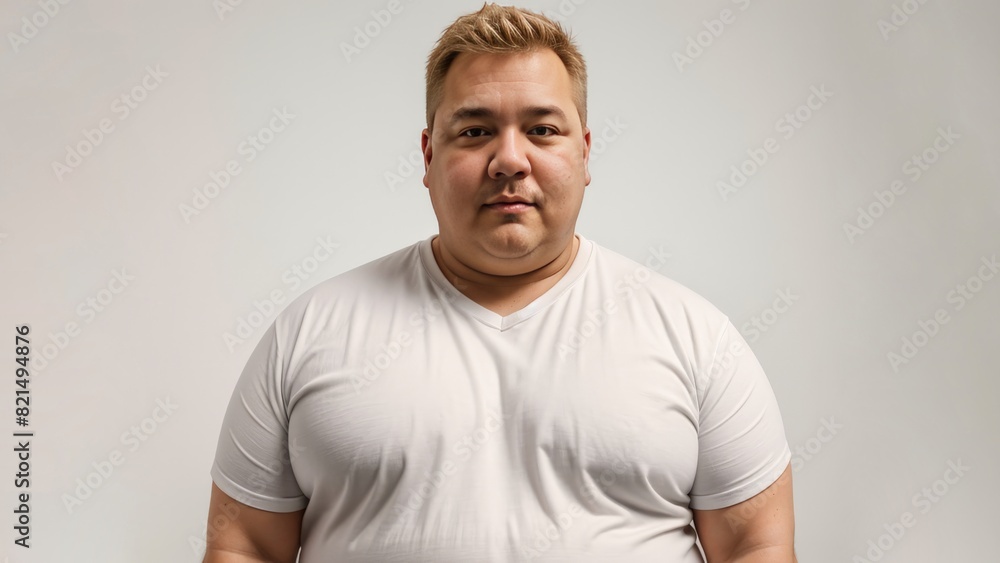 Fat man in T-shirt on light background Fat man in T-shirt on light background