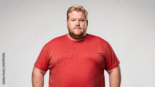 Fat man in T-shirt on light background