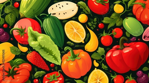 illustration of summer fruits and vegetables background