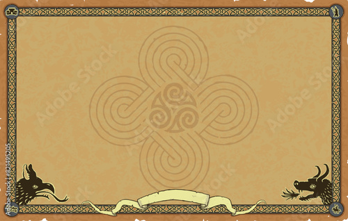 Large Fantasy Parchment with Knot Frame, Banner, Dragons, Celtic Triskele Swirl Knot