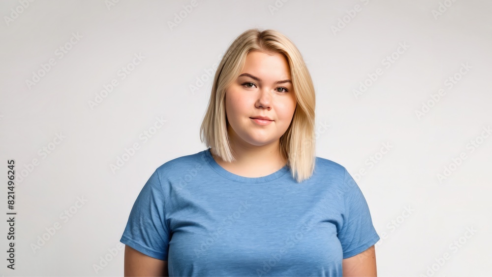 Obraz premium Chubby blonde woman on a light isolated background 