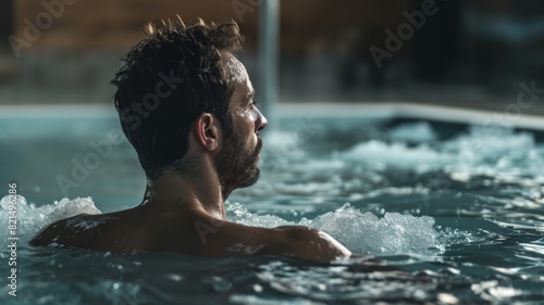 man sitting in a cold plunge tub