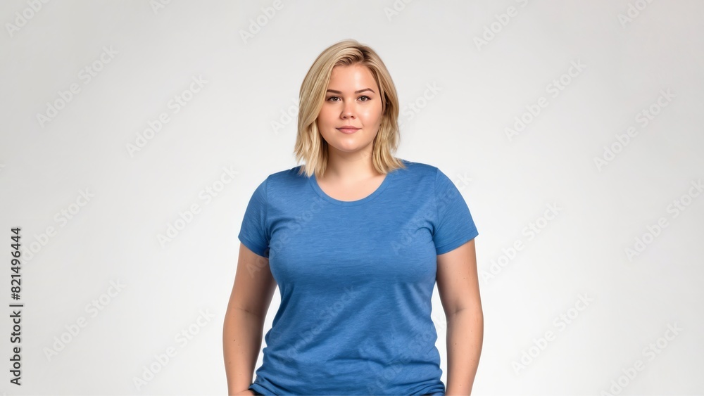 Chubby blonde woman on a light isolated background Chubby blonde woman on a light isolated background