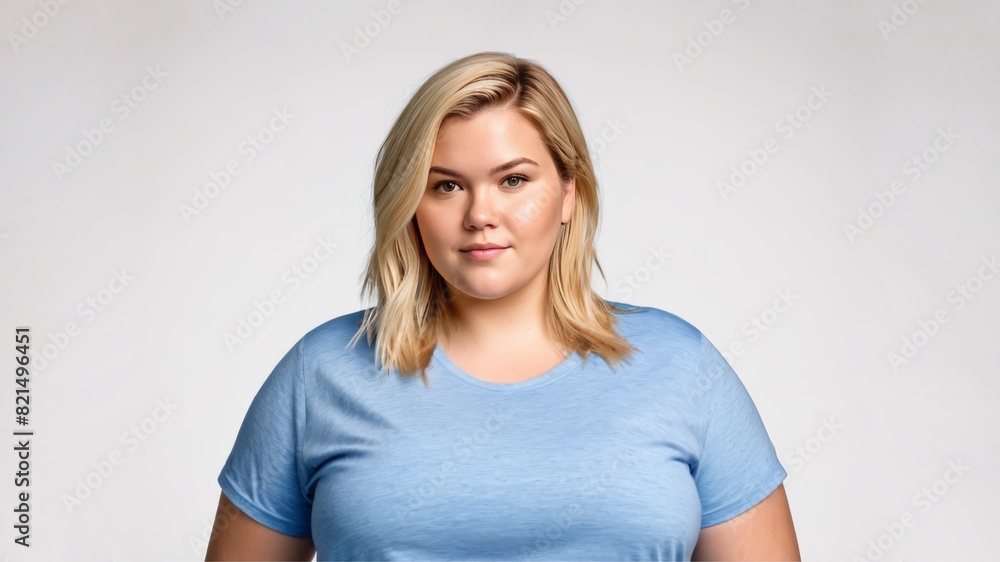 Chubby blonde woman on a light isolated background Chubby blonde woman on a light isolated background