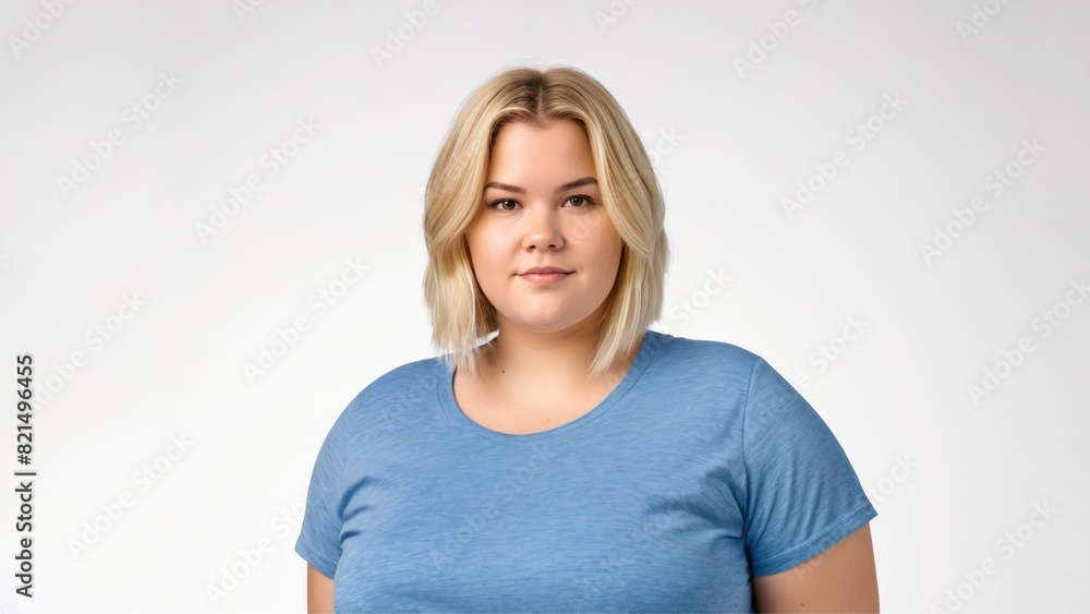 Chubby blonde woman on a light isolated background Chubby blonde woman on a light isolated background