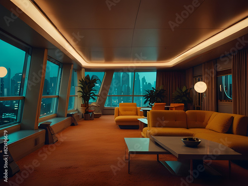 interior of a 1970's futuristic appartment